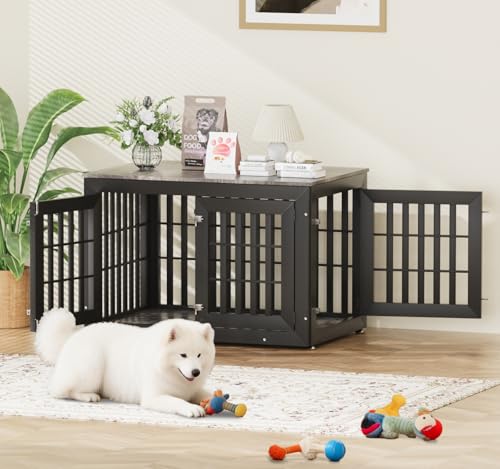 42" Heavy Duty Dog Crate Furniture for Large (42.1"L x 28.7"W x 28.5"H / Black+Grey)