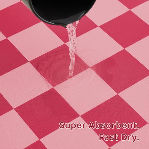 Checkered Dog Feeding Mat (24"L x 16"W / Coral)