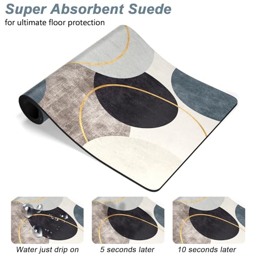 Dog Food Mat 12" x 19" Boho Absorbent Dog Cat Bowl Mat for Food and Water (Abstract Art Circle / 19"L x 19"W)