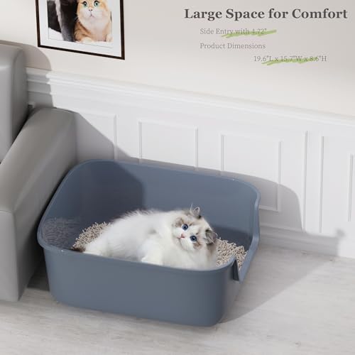 Large Cat Litter Box High Sided Entry Cat Litter Pan 50 x 40 x 22 CM (Grey)