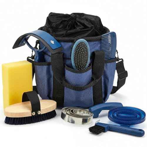 9 Pcs Horse Grooming Kit Tack Room Supplies (Classic / Dark Blue)