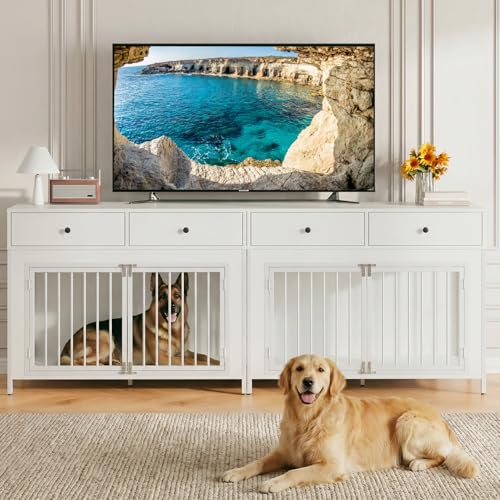 Large Dog Crate Furniture with 2 Drawers (pure white)