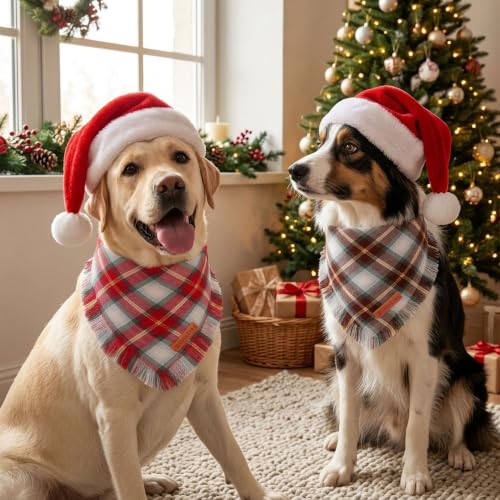 Plaid Christmas Dog Bandanas (Large / Red Brown Plaid)