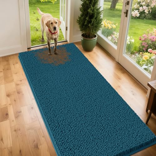 Dog Door Mat for Muddy Paws (Teal Blue / 71" x 25")