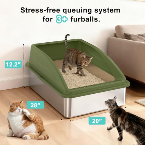 Stainless Steel Litter Box Extra Large for Big Cats and Multi (Olive Green / XXX-Large)