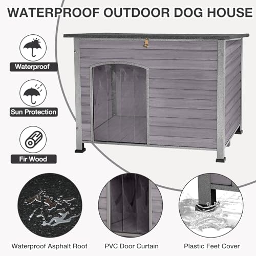 43.3’’ Large Dog House Outdoor Weatherproof Dog Kennel with Upgraded Thickened Metal Frame (Dog House)