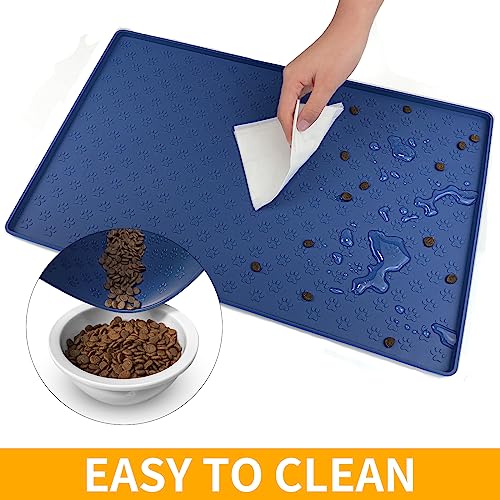 Silicone Pet Placemat for Dog and Cat (24.5"L x 16.5"W / Navy Blue)