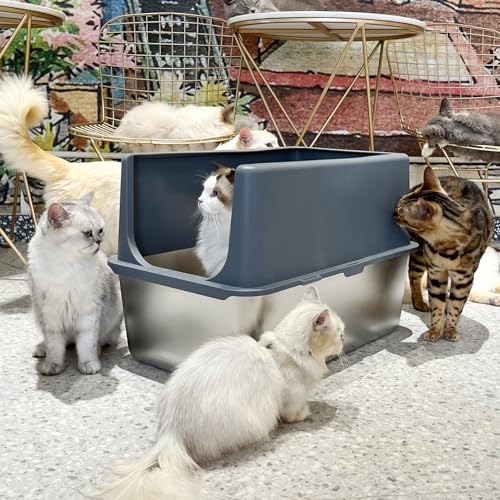 Stainless Steel Cat Litter Box with Lid (16" High / Grey)