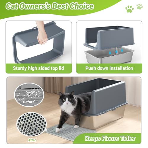Stainless Steel Litter Box with Lid (14"H Grey)