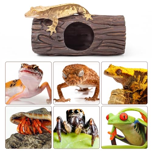 Reptile Hide Resin Hollow Log Hideout with 2pcs Powerful Suction Cup