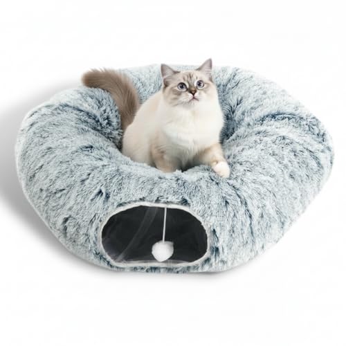 Plush Cat Tunnel Bed for Indoor Cats (Gray)