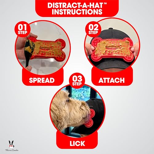 Distract-A-Hat ™ by Warren London - Dog Grooming Distraction Lick Hat for Nail Clipping and Grooming – Adjustable Fit with Adhesive Dog Lick Pad, Spreader & Cleaning Brush Included (One Size Fits All - Hat Only)