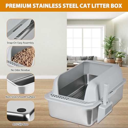 Stainless Steel Sifting Litter Box for Pine Pellets (6 Inch)