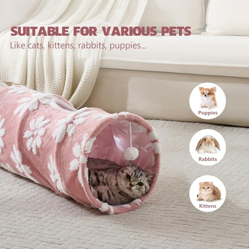 Straight Cat Tunnel for Indoor Cats 47"x12" (Pink Flower / Straight)