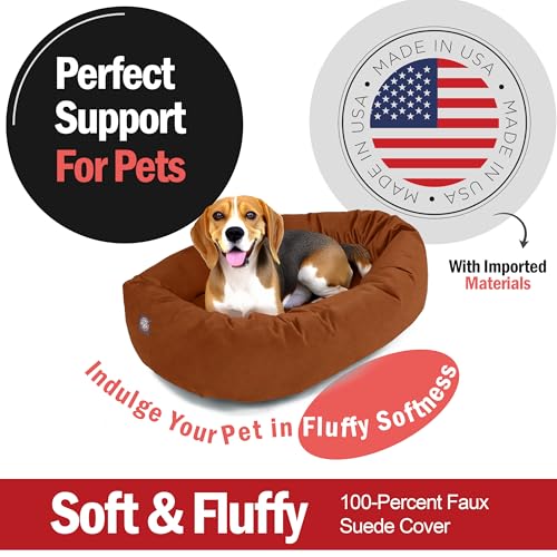 32 Inch Suede Calming Dog Bed Washable (Rust)