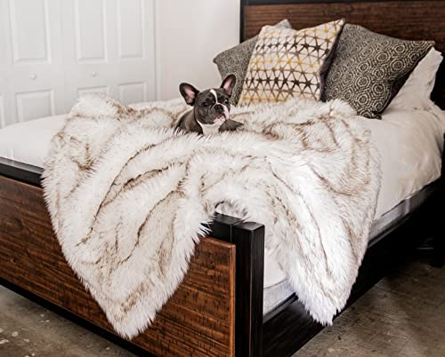 PupProtector Waterproof Throw Blanket for Dogs and Cats (White With Brown Accents / Large (80" L x 62" W))