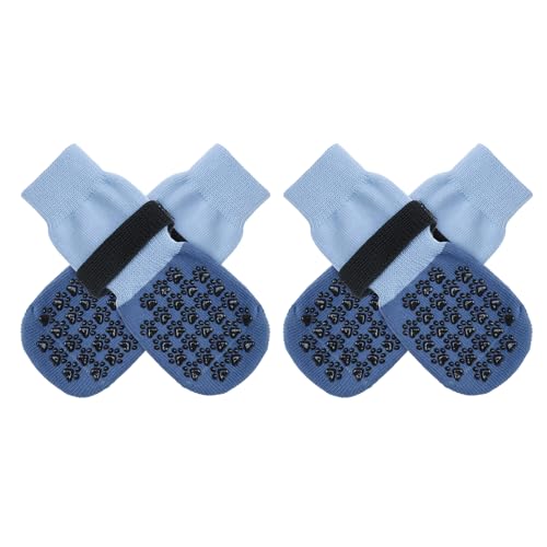 Anti Slip Dog Socks to Prevent Licking Paws for Hardwood Floors (Two Color-Blue / Large (4 Count))