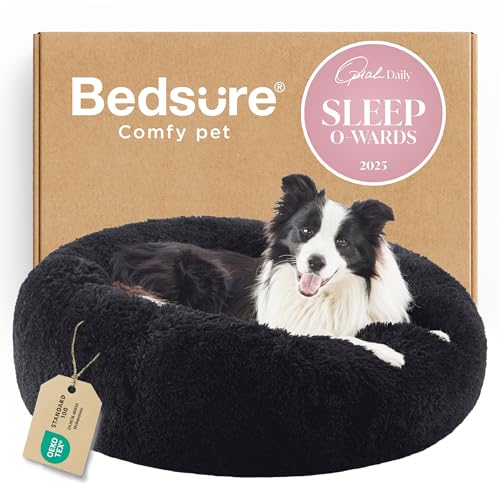 Calming Dog Beds Large Sized Dog Donut Washable Pet Bed (36"L x 36"W x 10"Th / Black)