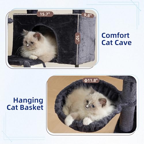 Cat Tree Tower for Indoor Cats (47.24 inches / Smoky gray)