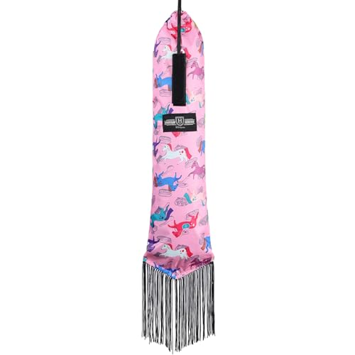 Smooth Lightweight Adjustable Fastener Nylon Horse Tail Bag with Fringe (Pony Print Pink)