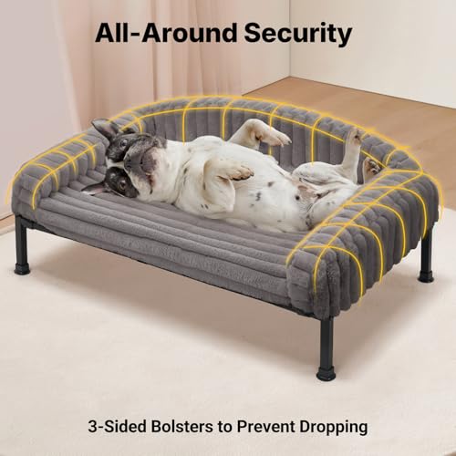 Elevated Dog Bed with Bolster Cushion (Grey / 30.0"L x 20.0"W x 8.3"Th)