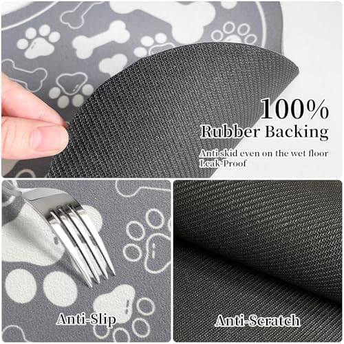 Dog & Cat Food Mat Bone Shaped Pet Feeding Mat Quick Absorb Water Bowl Placemat with Rubber Backing Indoor Floor Stain Resistant Pet Accessory Supplies (Grey / 12"L x 18"W)