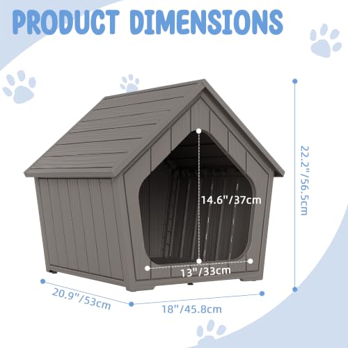 Indoor Outdoor Small Dog House Weatherproof for Small Dogs Sturdy Pet House for Indoor Living Room & Outdoor Patio (Light Grey / 23.43" L × 22.44" W × 22.24" H)