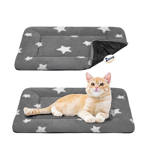 Cat Beds for Indoor Cats Washable Cat Mat Bed Flat Dog Crate Pad (22''L x 13''W x 1.5''Th / S: Pack 2 - Grey)