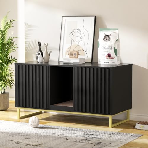 Double Litter Box Enclosure (Black / 47.6"L x 21.5"W x 26"H)