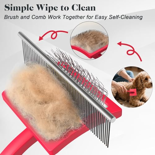 2PCS Slicker Brush for Dogs & Pet Comb (Red / Large)