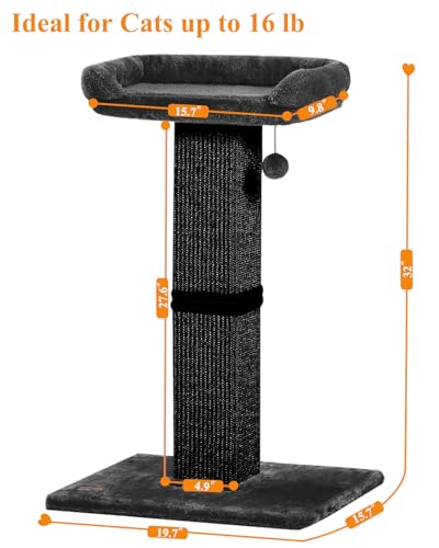 32" Cat Scratching Post with Perch for Indoor Cats Adults (Black)