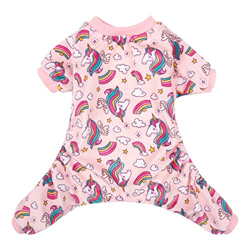 Small Dogs Outfit Soft Puppy Onesies Pjs Dog Pajamas Pet Coat Cat Apparel Comfy Doggie Jumpsuit Bodysuit for All Seasons (Pink unicorn / Large)