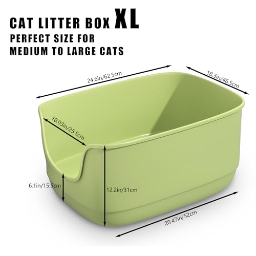 Large Cat Litter Box with High Sided 24.6"x18.3"x12.2" (Green)