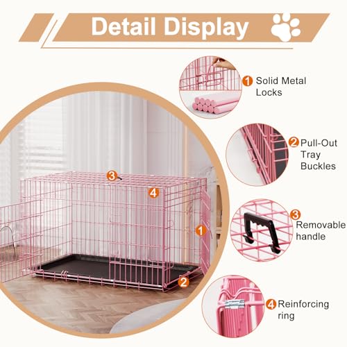 42" Foldable Metal Dog Crate (Pink)