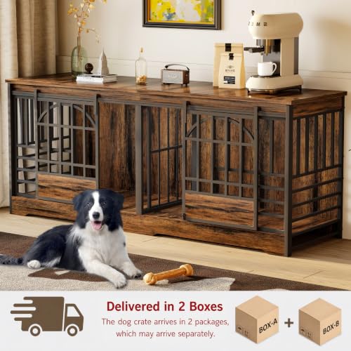 78" Double Dog Crate with Divider (Cognac Brown / 78.0"L x 23.8"W x 31.7"H)