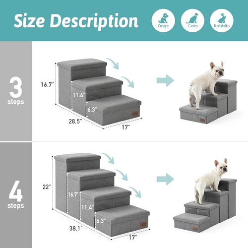 Dog Stairs with Storage (Grey / 28.5"L x 17"W x 16.7"H)