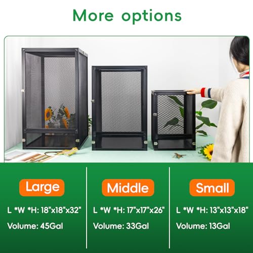 33 Gal Foldable Reptile Terrarium for Gecko & Dragon (26x17x17 Inch / Black)