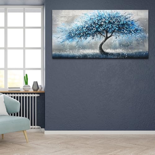 Large Wall Art Prints Abstract Canvas Painting Blue Tree Picture Landscape Artwork Office Decor Modern Poster Ready To Hang Framed For Living Room Bedroom Home Decorations Wall Decor (60"L x 30"W / Blue Tree)