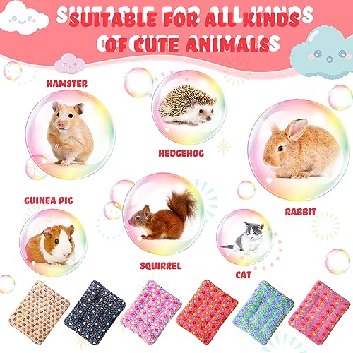 6 Pieces Guinea Pig Bed Mats with Cleaning Dustpan Brush Washable Plush Cage Lines Soft Fleece Sleeping Bedding Pads for Hamster Bunny Chinchilla Squirrel Small Animals (Cool Color)