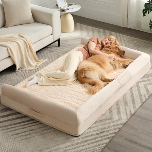 Orthopedic Washable Human Dog Bed for Adult & Dog Cozy Sleep (61"l x 43"w x 7"th / Beige)