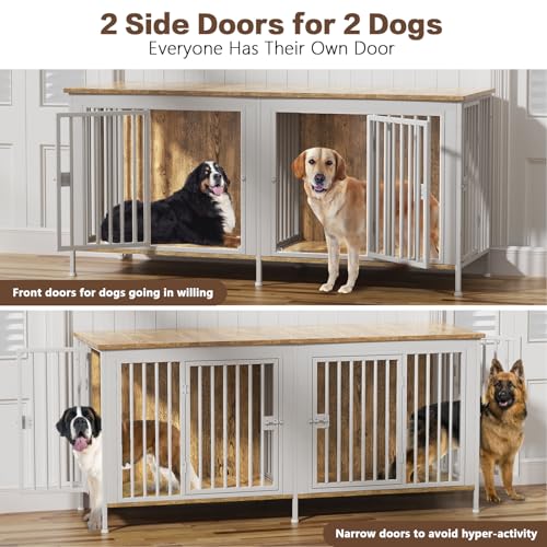 78.74" Dog Crate Furniture for 1 or 2 Dogs (White / 78.7"L x 23.6"W x 33.5"H)