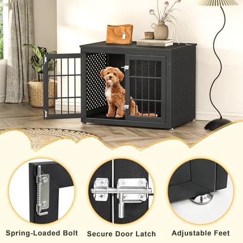 32" Heavy Duty Dog Crate Furniture for Small and Medium Dogs (32.7"L x 23.6"W x 26.0"H / Black)
