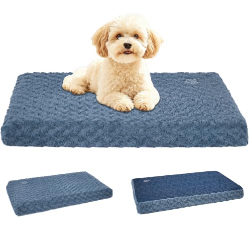 Dog Bed Mat Crate Pad Mattress (Navy/Grey / S(23"*16"*3"))
