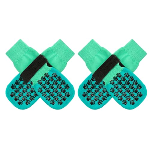 Anti Slip Dog Socks to Prevent Licking Paws for Hardwood Floors (Two Color-Green / Medium (4 Count))