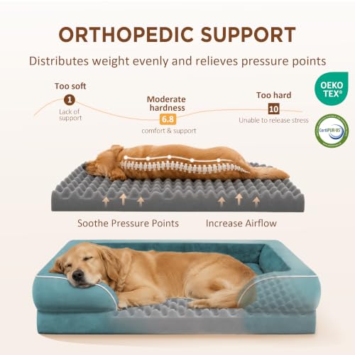 Waterproof Orthopedic Dog Beds for Extra Large Dog (45.0"L x 35.0"W x 8.5"Th / Washed Blue)