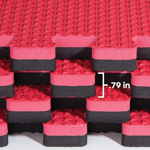 Reversible 3 4" EVA Foam Gym Floor Tiles (Red / Black / 28 Tiles - 112 Sq. Ft.)