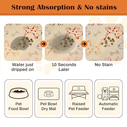 Pet Feeding Mat for Floors Waterproof Dog Mat for Food and Water Absorbent Quick Dry Non Slip mat for Cat Bowls (20"L x 12"W / Yellow)