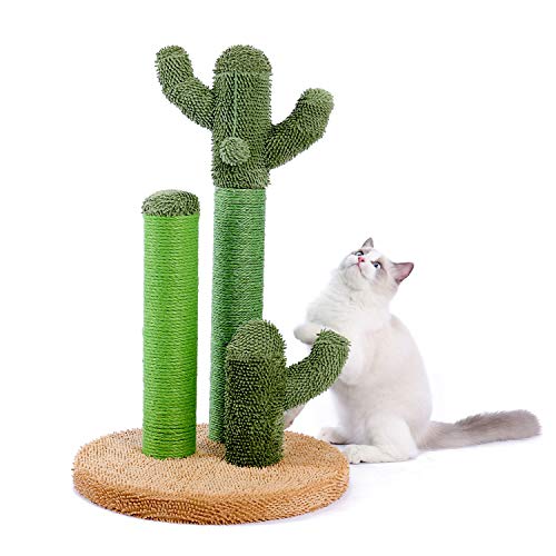Cactus Cat Scratching Post 27”Cat Scratcher with Toy Ball (Large 27" / Khaki)