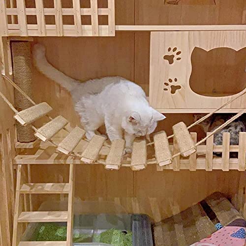 Outdoor Cat Tree with Wall Climbing Bridge & Rope Ladder (Classic Natural Wood / 20in)