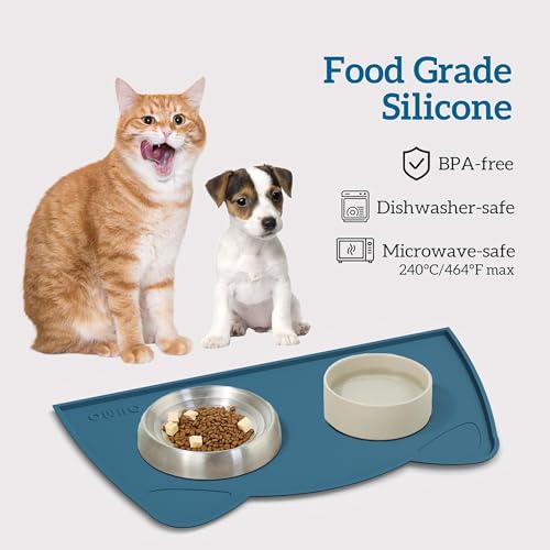Cat Food Mat Silicone Pet Feeding Mat (20"L x 12"W / Teal)